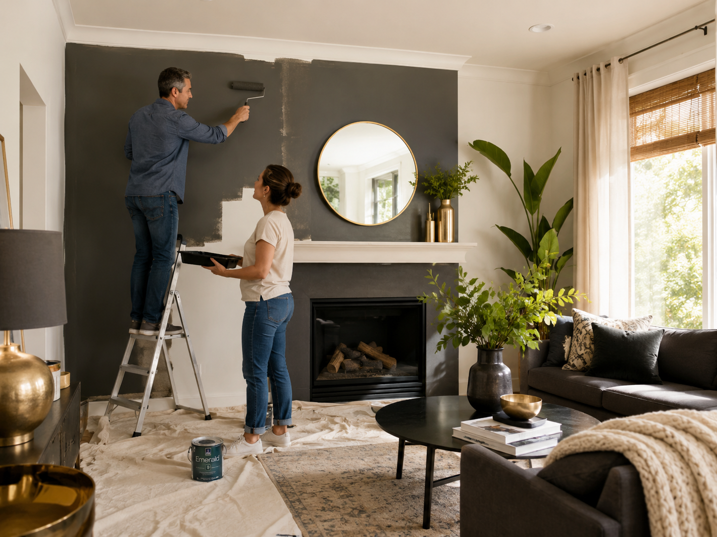 Paar streicht gemeinsam eine Wand